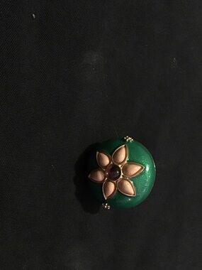 Green Enamel Floral Statement Ring with Pink and Purple Accents